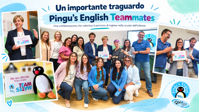 Foto di gruppo della scuola Giovanni XXIII di Caldogno durante la consegna della targa Pingu's English Teammates